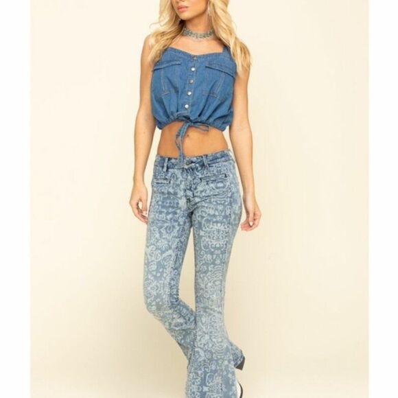 Free People Palm Desert Demin Crop Top Large NWT - Picture 5 of 10